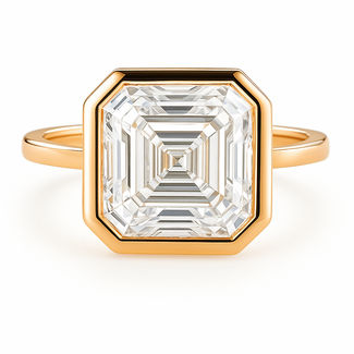 LAB GROWN Diamond (5.03 ct) asscher cut bezel set solitaire 14k yellow gold 3.0