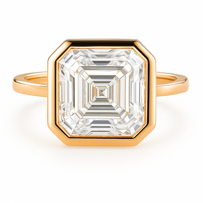 LAB GROWN Diamond (5.03 ct) asscher cut bezel set solitaire 14k yellow gold 3.0