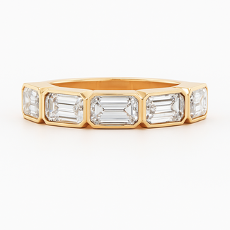 LAB GROWN Diamond (4.52 ctw) bezel set emerald cut band 14k yellow gold 3.8 gr