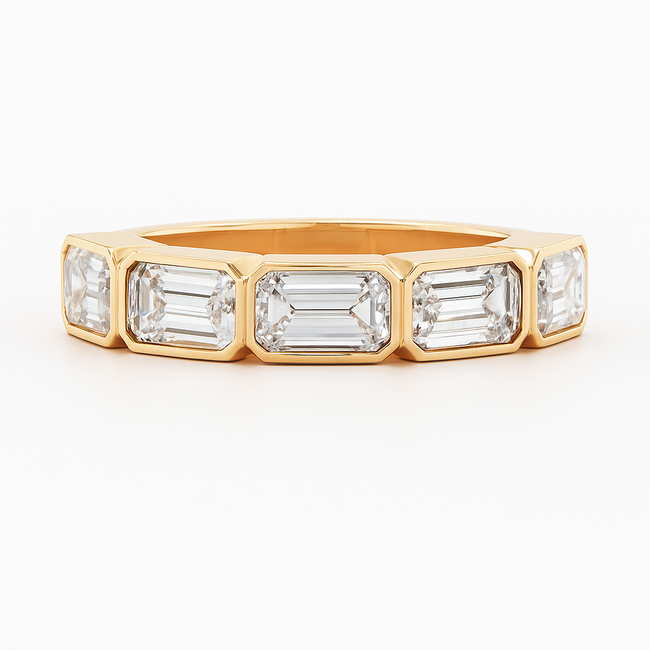 LAB GROWN Diamond (4.52 ctw) bezel set emerald cut band 14k yellow gold 3.8 gr