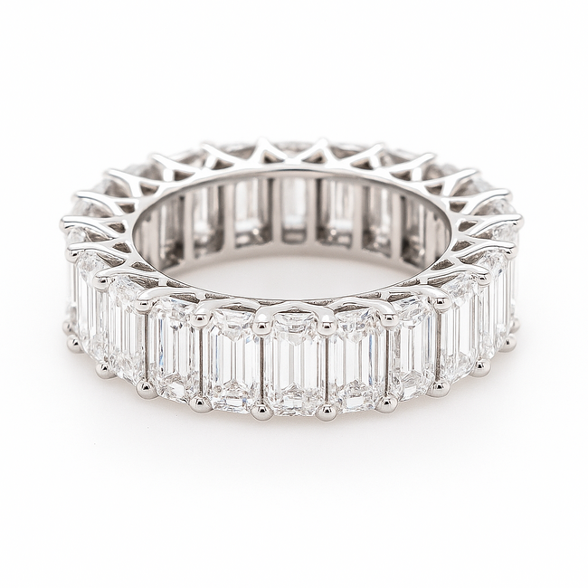 LAB GROWN Diamond (8.09 ctw) emerald cut eternity band 14k white gold 5.8 gr