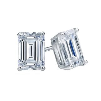 LAB GROWN Diamond (1.02 ctw) emerald cut stud earrings 14k white gold 0.8 gr
