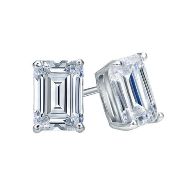 LAB GROWN Diamond (1.02 ctw) emerald cut stud earrings 14k white gold 0.8 gr