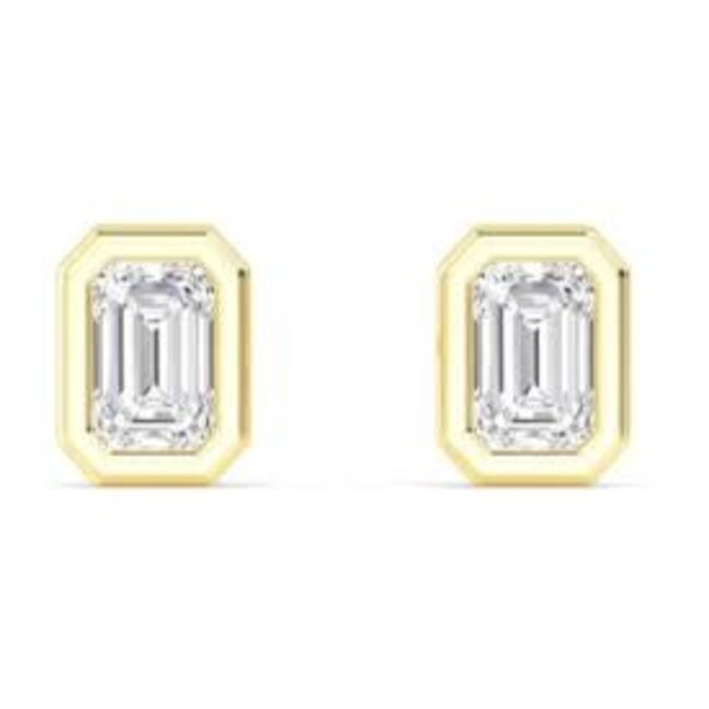 LAB GROWN Diamond (1.89 ctw) emerald cut bezel set studs 14k yellow gold 2.9 gr