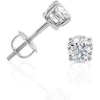 LAB GROWN Diamond (2.03 ctw) round screwbck studs 14k white gold 0.9 gr