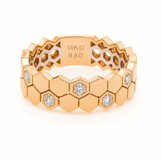 Diamond (0.20 ctw) geometric honeycomb ring 14k yellow gold 4.7 gr