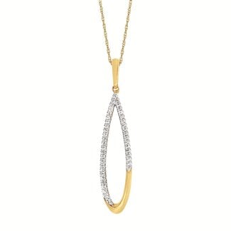 Diamond (0.20 ctw) long oval pendant w/chain 14k yellow gold