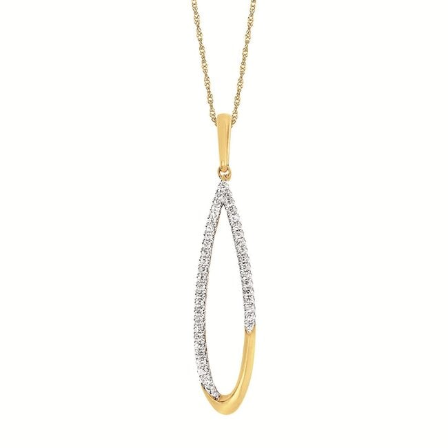 Diamond (0.20 ctw) long oval pendant w/chain 14k yellow gold