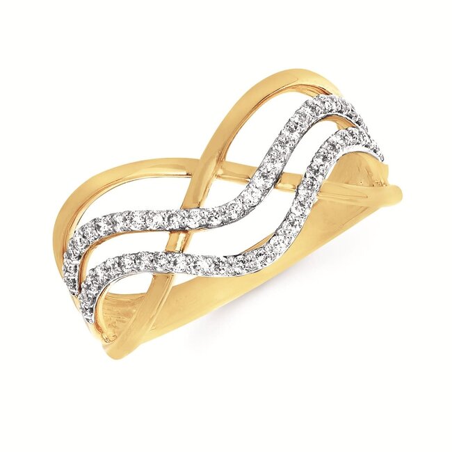Diamond (0.25 tw) multi row wavy fashion ring 14k yellow gold