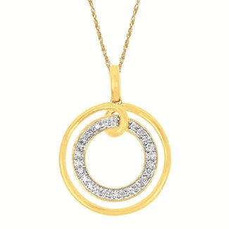** Diamond (0.25 ctw) double circle pendant w/chain 14k yellow gold