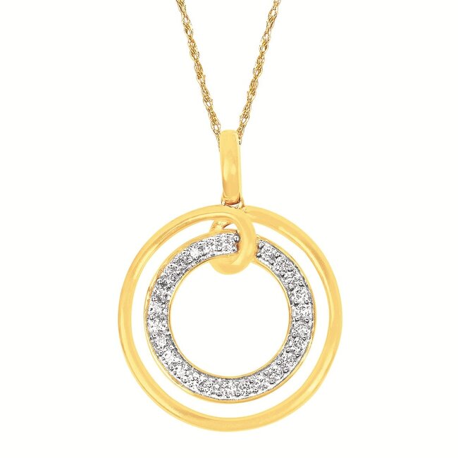 ** Diamond (0.25 ctw) double circle pendant w/chain 14k yellow gold