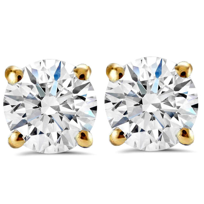 LAB GROWN diamond (2.14 ctw) round studs G/SI2 14k yellow gold 1.0 gr
