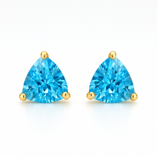 Blue Topaz (1.90 ctw)trillion cut stud earrings 14k yellow gold