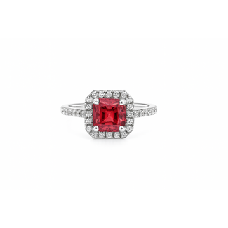 Pink tourmaline (1.40 ct) & diamond (0.65 ctw ) square halo ring 14k white gold