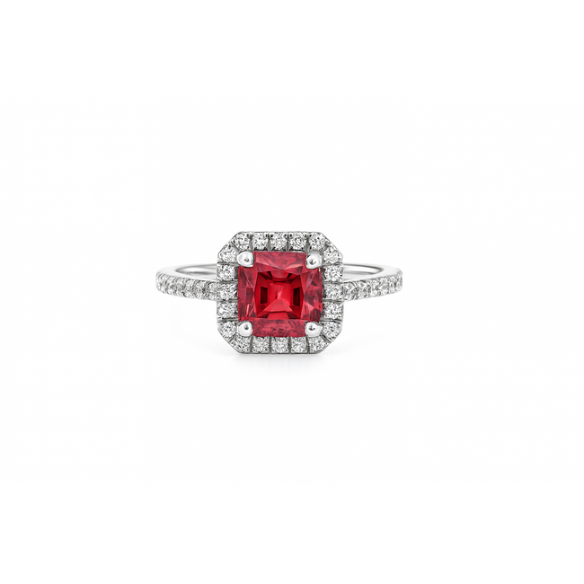 Pink tourmaline (1.40 ct) & diamond (0.65 ctw ) square halo ring 14k white gold