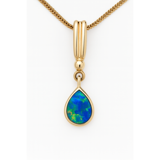 Opal doublet (0.20 ct) pear shape pendant 14k yellow gold