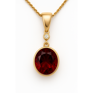Garnet (2.39 ct) round checkerboard cut dangle pendant 18k yellow gold