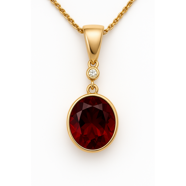 Garnet (2.39 ct) round checkerboard cut dangle pendant 18k yellow gold