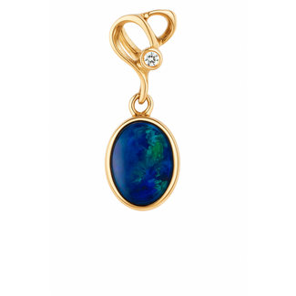 Opal doublet (0.32 ct) diamond accented pendant 18k yellow gold