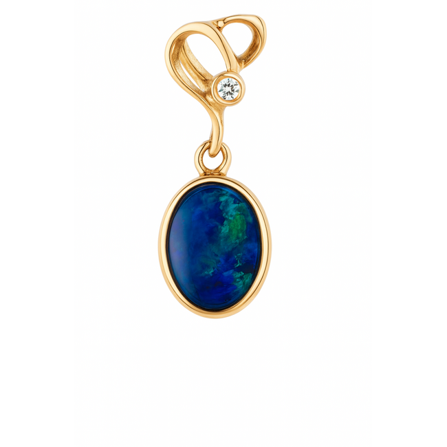 Opal doublet (0.32 ct) diamond accented pendant 18k yellow gold