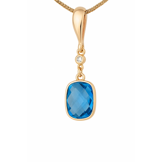 Blue topaz (2.07 ct) diamond accented cushion cut pendant 18k yellow gold
