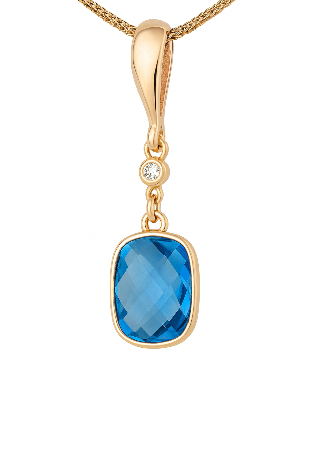 Blue topaz (2.07 ct) diamond accented cushion cut pendant 18k yellow ...