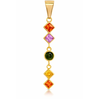 Multi color sapphire (0.74 ctw) dangle pendant 18k yellow gold 0.2 gr