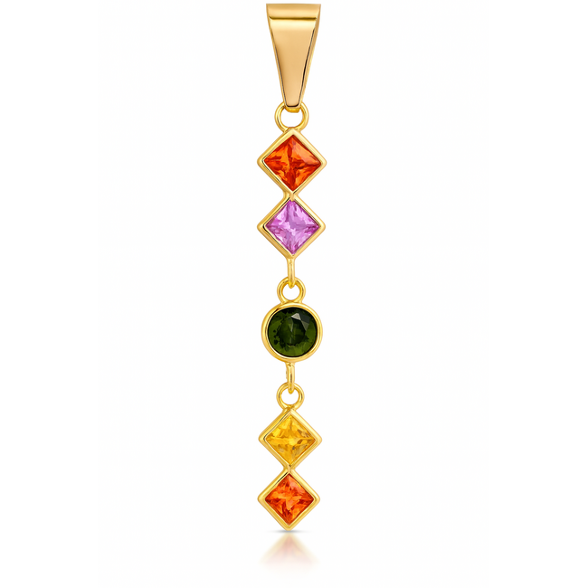 Multi color sapphire (0.74 ctw) dangle pendant 18k yellow gold 0.2 gr