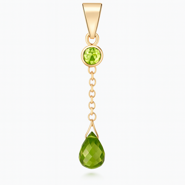 Peridot (1.43 ctw) briolette cut pendant 18k yellow gold