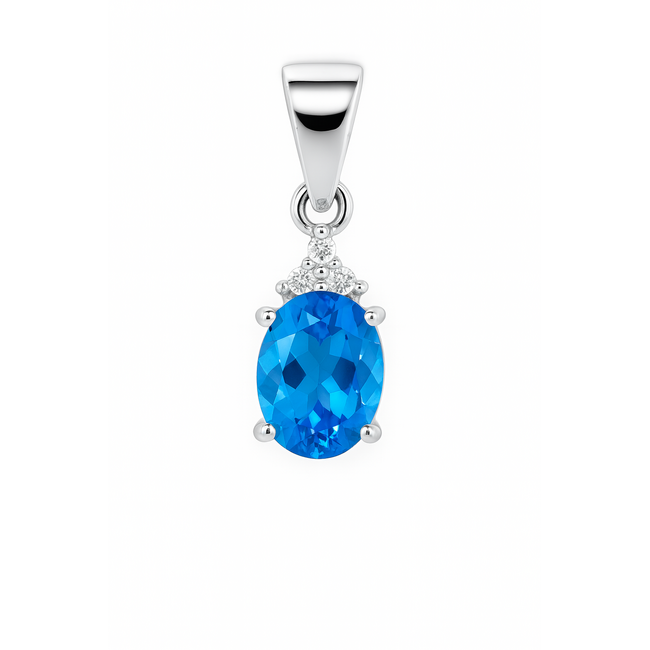Blue topaz (1.38 ct) & diamond (0.04 ctw) pendant 18k white gold