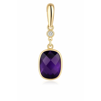 Amethyst (1.68 ct) diamond accented cushion cut pendant 18k yellow gold
