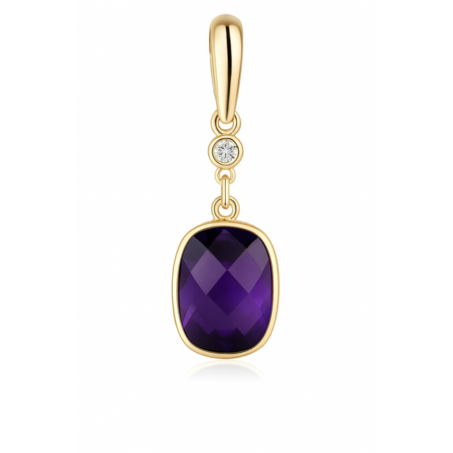 Amethyst (1.68 ct) diamond accented cushion cut pendant 18k yellow gold