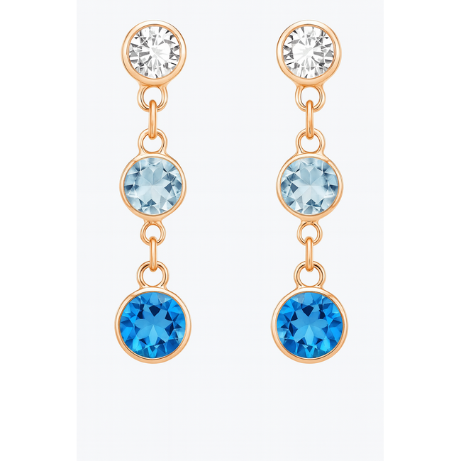 Blue & white topaz (2.09 ctw) 3 stone dangle earrings 18k yellow gold .7 gr