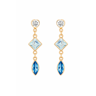 Blue & white topaz (1.80 ctw) multi shape 3 stone dangle earrings 18k yellow gold