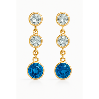 Blue & white topaz (2.09 ctw) 3 stone dangle earrings 18k white gold
