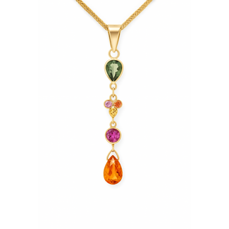 Multi color sapphire (0.74 ctw) dangle pendant 18k yellow gold 0.2 gr