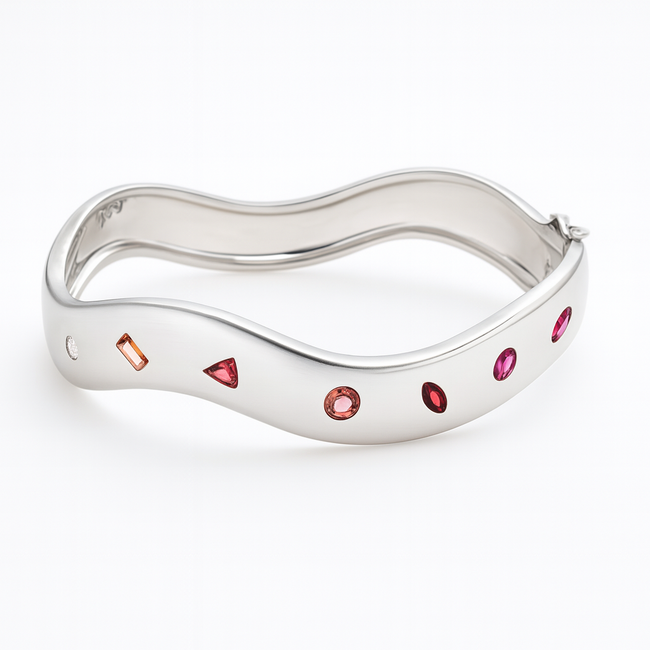 Multi-color sapphire (2.35 ctw) wavy bracelet sterling silver