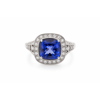 Tanzanite (4.63 ct) & diamond (1.37 ctw) square halo ring 14k white gold