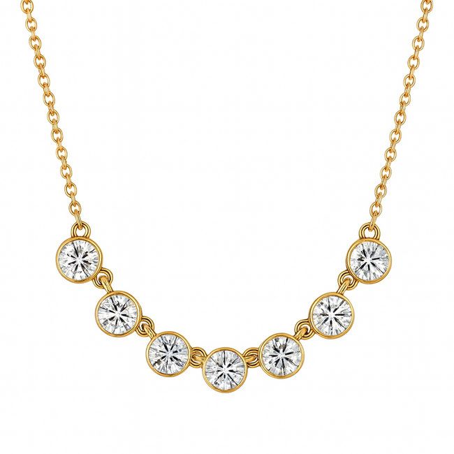 LAB GROWN Diamond (0.50 ctw) 7 stone necklace 14k yellow gold 3.1 gr