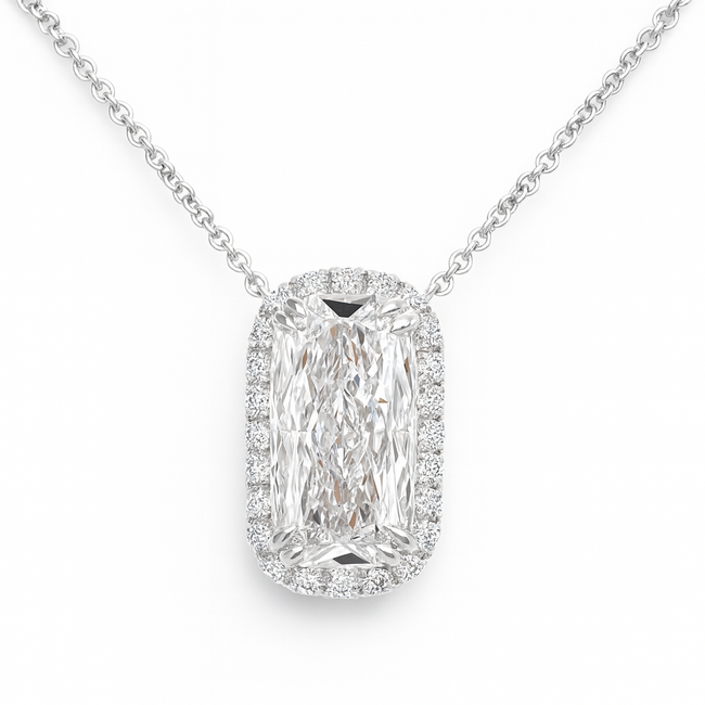 LAB GROWN diamond (2ct ctr/2.20ctw) cushion halo necklace 14k white gold