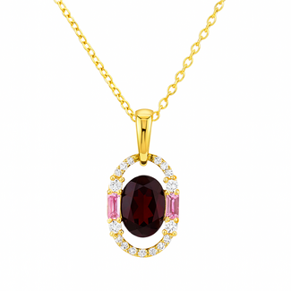 Garnet (0.98 ct) pink sapphire (0.13 ctw) & diamond (0.08 ctw) pendant 14k yellow gold