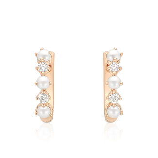 Freshwater pearl & diamond (0.09 ctw) huggie hoop earrings 14k yellow gold