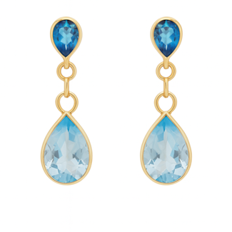 Blue topaz (2.0 ctw) pear shape 2 stone drop earrings 18k yellow gold