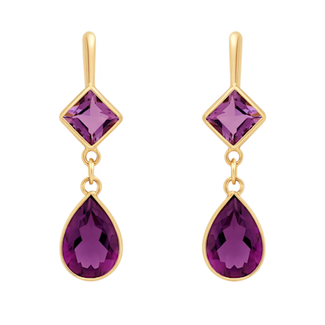 Amethyst (2.0 ctw) square/pear shape drop earrings 18k yellow gold