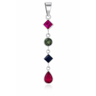 Multi color multi shape dangle pendant 18k white gold
