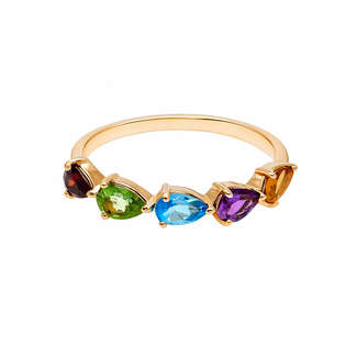 Garnet, peridot, blue topaz, amethyst & citrine pear band 18k yellow gold