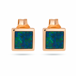 Opal doublet (0.45 ctw) square stud earrings 14k yellow gold