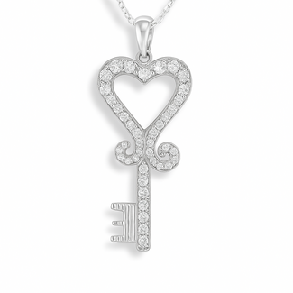TQ Original diamond (0.60 ctw) key to her heart pendant 14k white gold 3.5 gr