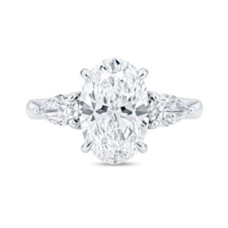 LAB GROWN Diamond (2.85 ctw) oval/pear 3 stone ring 14k white gold 3.1 gr