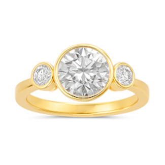 LAB GROWN Diamond (3.00 ctw) bezel set round 3 stone ring 14k yellow gold 3.3 gr